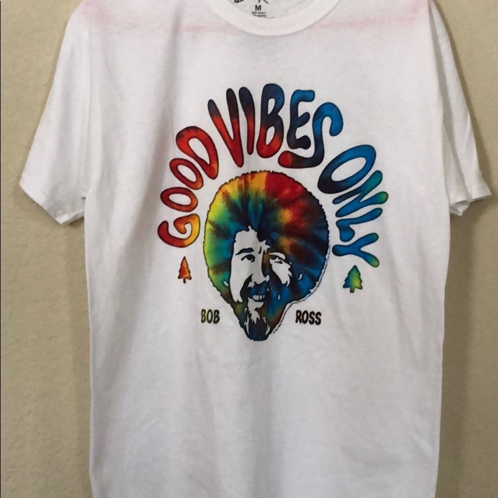 White good vibes bob ross T-shirt